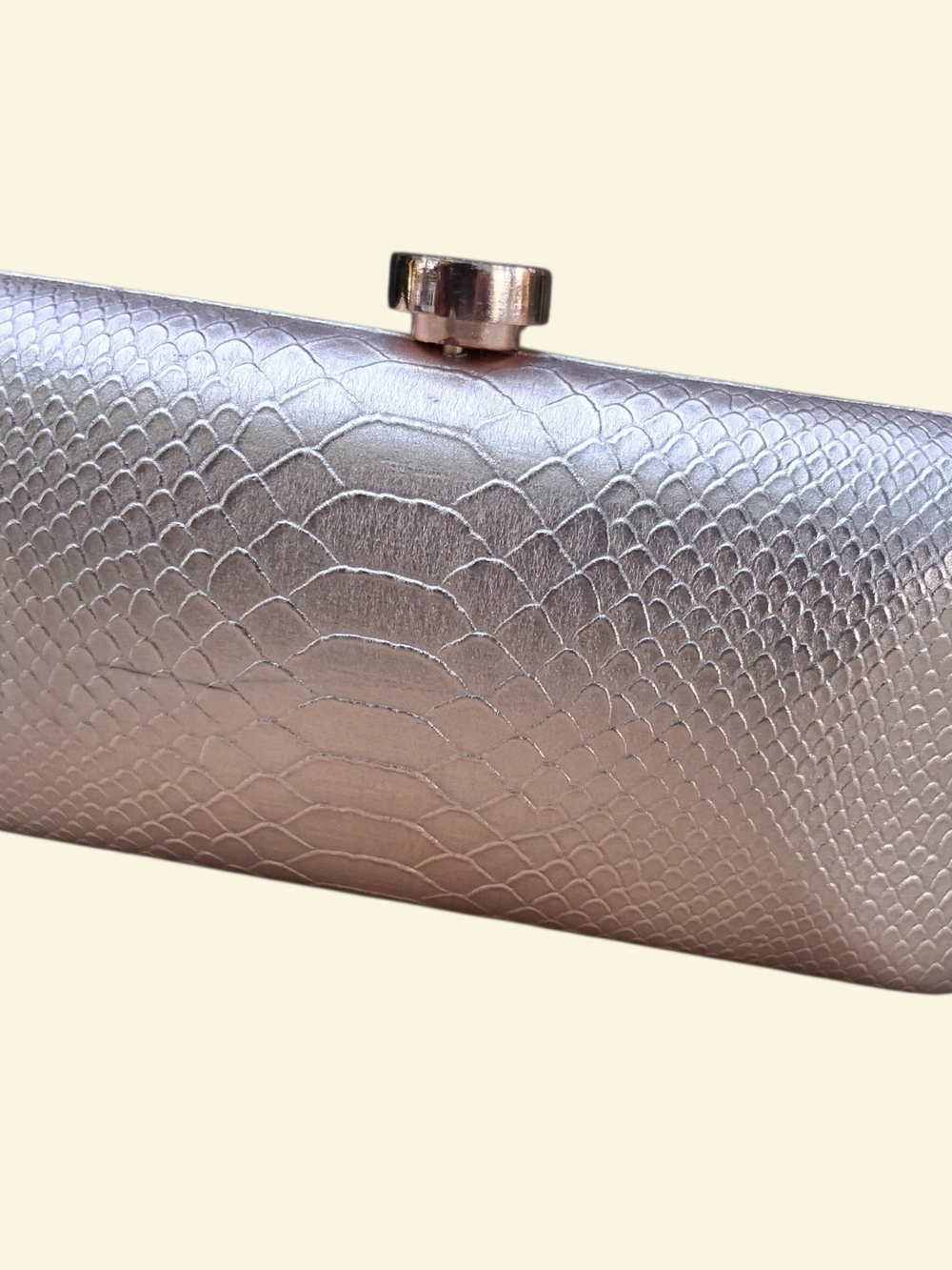 Vince Camuto Metallic Snake-Embossed Clutch Bag - Rose Gold